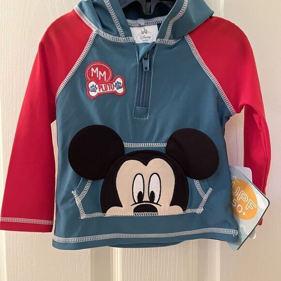 Disney Baby Mickey Mouse Hooded Rashguard Swim Top Boys Size 6-9 Months NWT - Picture 4 of 12